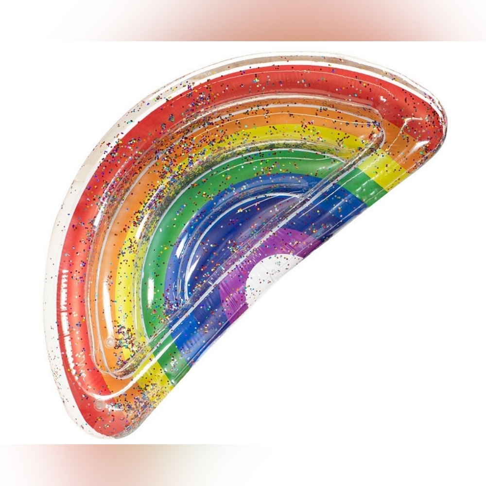 Rainbow Deluxe Holographic Glitter Rainbow Half Island Pool Float Pool Candy NEW